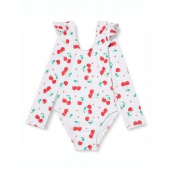 Maillot 1pièce fillette manches longues imprimé cerises 2-8 ans