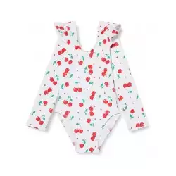 Maillot 1pièce fillette manches longues imprimé cerises 2-8 ans