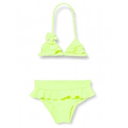 Maillot 2 pièces fillette jaune fluo détail fleur 2-8 ans