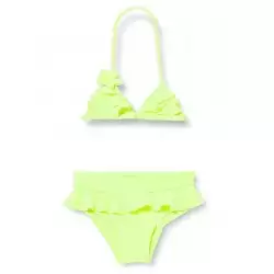Maillot 2 pièces fillette jaune fluo détail fleur 2-8 ans