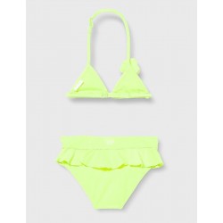 Maillot 2 pièces fillette jaune fluo détail fleur 2-8 ans