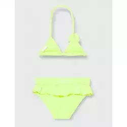 Maillot 2 pièces fillette jaune fluo détail fleur 2-8 ans