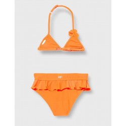 Maillot 2 pièces fillette orange fluo détail fleur 2-8 ans