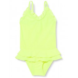 Maillot 1 pièce fillette jaune fluo à volants 2-8 ans