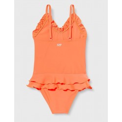 Maillot 1 pièce fillette orange fluo à volants 2-8 ans