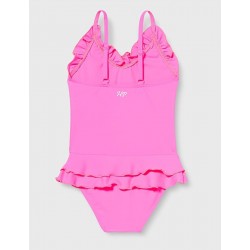 Maillot 1 pièce fillette rose fluo à volants 2-8 ans