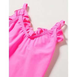 Maillot 1 pièce fillette rose fluo à volants 2-8 ans