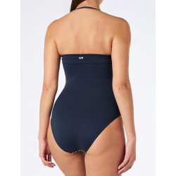 Maillot de bain 1 pièce bustier noir avec lamination argent, dos droit, du 36 au 46 - Dos