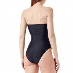 Maillot une pièce bustier en tissu recyclé noir avec motif argenté, taille 36 à 46