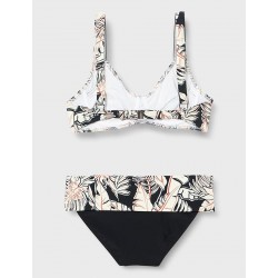 Ensemble bikini noir & blanc imprimé floral, bonnet C à armatures, taille 38 à 50