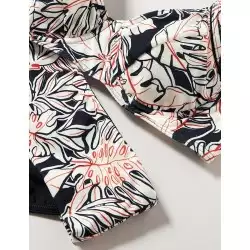 Ensemble bikini noir & blanc imprimé floral, bonnet D à armatures, taille 38 à 50 - Détails
