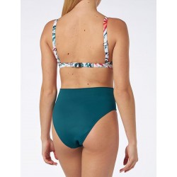 Bikini motif tropical haut à armature, culotte haute kaki, bonnet D du 36 au 46 - Dos