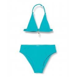 Maillot 2 pièces fille vert émeraude, haut triangle bijoux, culotte classique, 6 à 16 ans