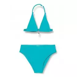 Maillot 2 pièces fille vert émeraude, haut triangle bijoux, culotte classique, 6 à 16 ans