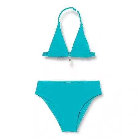 Maillot 2 pièces fille vert émeraude, haut triangle bijoux, culotte classique, 6 à 16 ans
