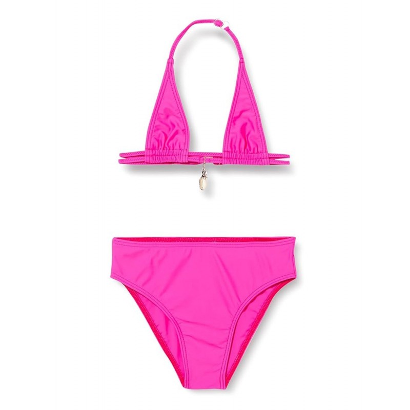 Maillot de bain 2 pièces fille rose, haut triangle bijoux, culotte classique, 6 à 16 ans