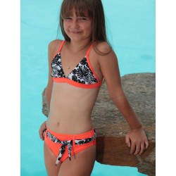 Bikini triangle ficelle imprimé tropique et bas corail avec ceinture du 6 ans au 16 ans