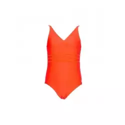 Maillot de bain 1 pièce fillette décolleté V uni corail fluo