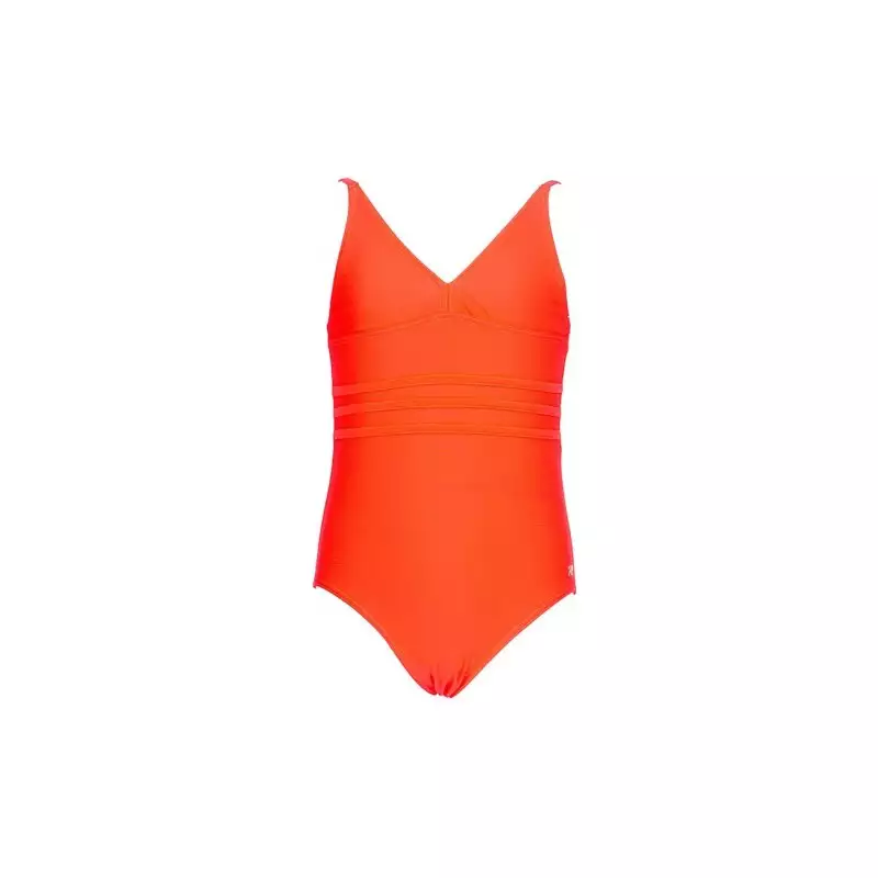 Maillot de bain 1 pièce fillette décolleté V uni corail fluo