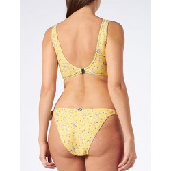 Maillot 2 pièces jaune motif floral, brassière coques amovibles et culotte réglables - du 34 au 46