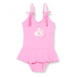 Maillot 1 pièce fillette rose motif cygne et volant - 2 au 8 ans