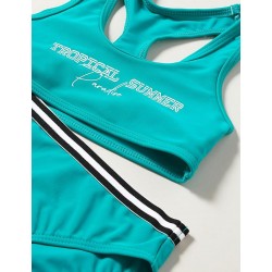 Maillot 2 pièces brassière vert émeraude Tropical Summer, culotte avec galon - du 2 au 8 ans- Détails