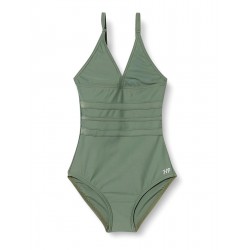 Maillot 1 pièce fillette uni kaki décolleté V - 2 au 8 ans