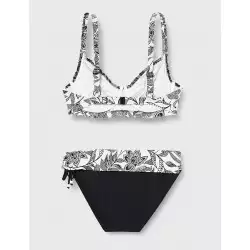Maillot 2 pièces graphique noir & blanc, bonnet D à armatures, culotte haute avec revers, taille 38 à 50