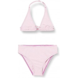 Maillot 2 pièces fille rayures rose & blanc aspect gaufré - 6-16 ans