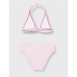 Maillot 2 pièces fille rayures rose & blanc aspect gaufré - 6-16 ans