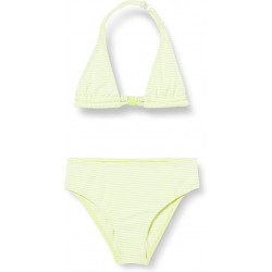 Maillot 2 pièces fille rayures jaune & blanc aspect gaufré - 6-16 ans