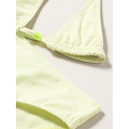 2 pièces fille rayures jaune & blanc aspect gaufré - 6-16 ans