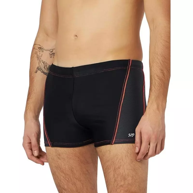 Boxer de bain homme uni noir & gris liseré rouge - T1 à T6