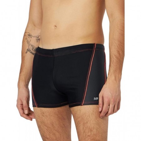 Boxer de bain homme uni noir & gris liseré rouge - T1 à T6