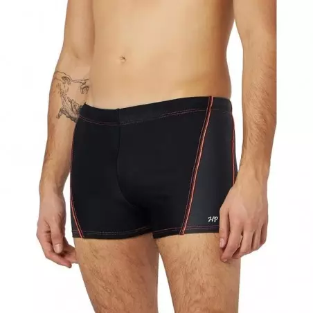 Boxer de bain homme uni noir & gris liseré rouge - T1 à T6