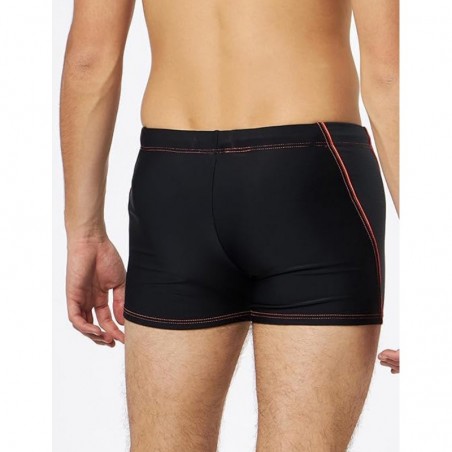 Boxer de bain homme uni noir & gris liseré rouge - T1 à T6