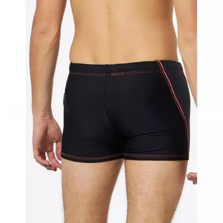 Boxer de bain homme uni noir & gris liseré rouge - T1 à T6
