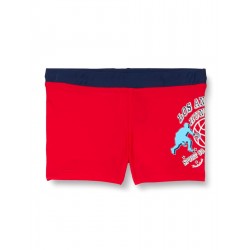 Boxer de bain garçon rouge motif basket-ball ceinture marine du 4 au 14 ans