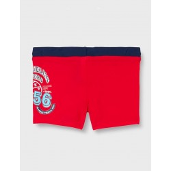 Boxer de bain garçon rouge motif basket-ball ceinture marine du 4 au 14 ans