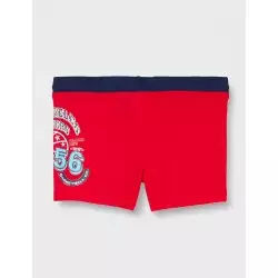 Boxer de bain garçon rouge motif basket-ball ceinture marine du 4 au 14 ans