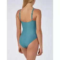 Maillot 1 pièce gainant, vert-gris, décolleté V, bretelles réglables - Bonnet C - du 36 au 46