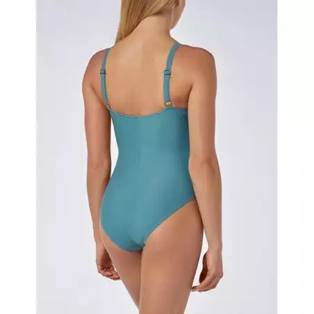 Maillot 1 pièce gainant, vert-gris, décolleté V, bretelles réglables - Bonnet C - du 36 au 46