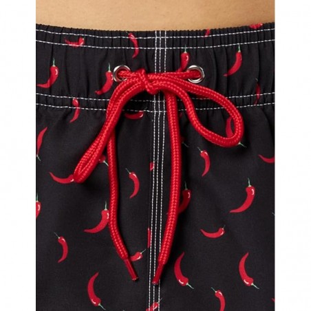Boardshort homme noir imprimé piment rouge - tailles S-XXL