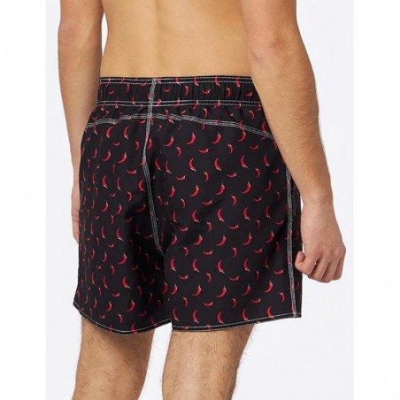 Boardshort homme noir imprimé piment rouge - tailles S-XXL