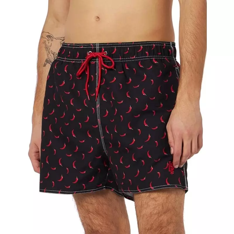 Boardshort homme noir imprimé piment rouge - tailles S-XXL