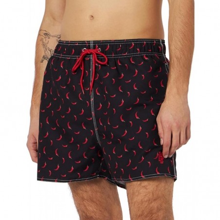Boardshort homme noir imprimé piment rouge - tailles S-XXL