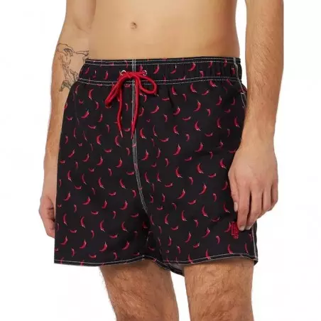 Boardshort homme noir imprimé piment rouge - tailles S-XXL