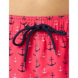 Boardshort homme rouge imprimé ancre nautique - tailles S-XXL - Détails