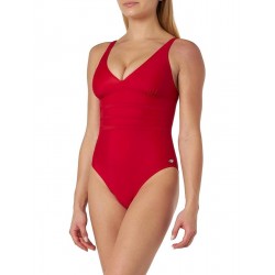 Maillot de bain 1 pièce gainant rouge décolleté V bretelles réglables - Bonnet C - du 36 au 46