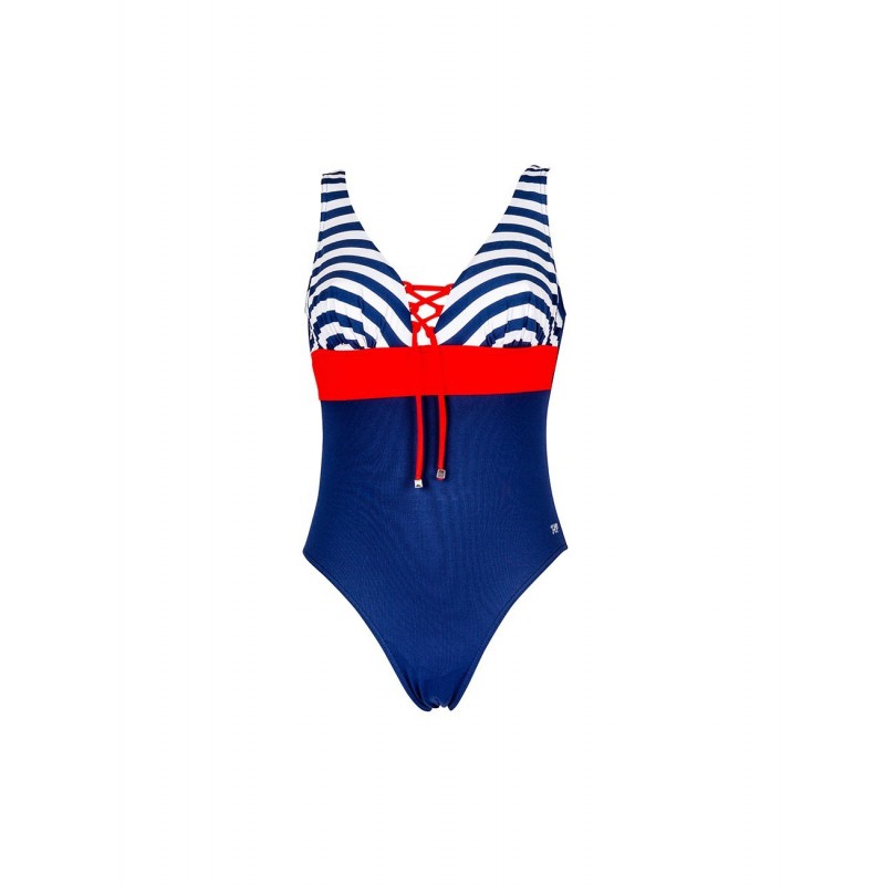 Maillot de bain 1 pièce à rayures tricolores pour fille